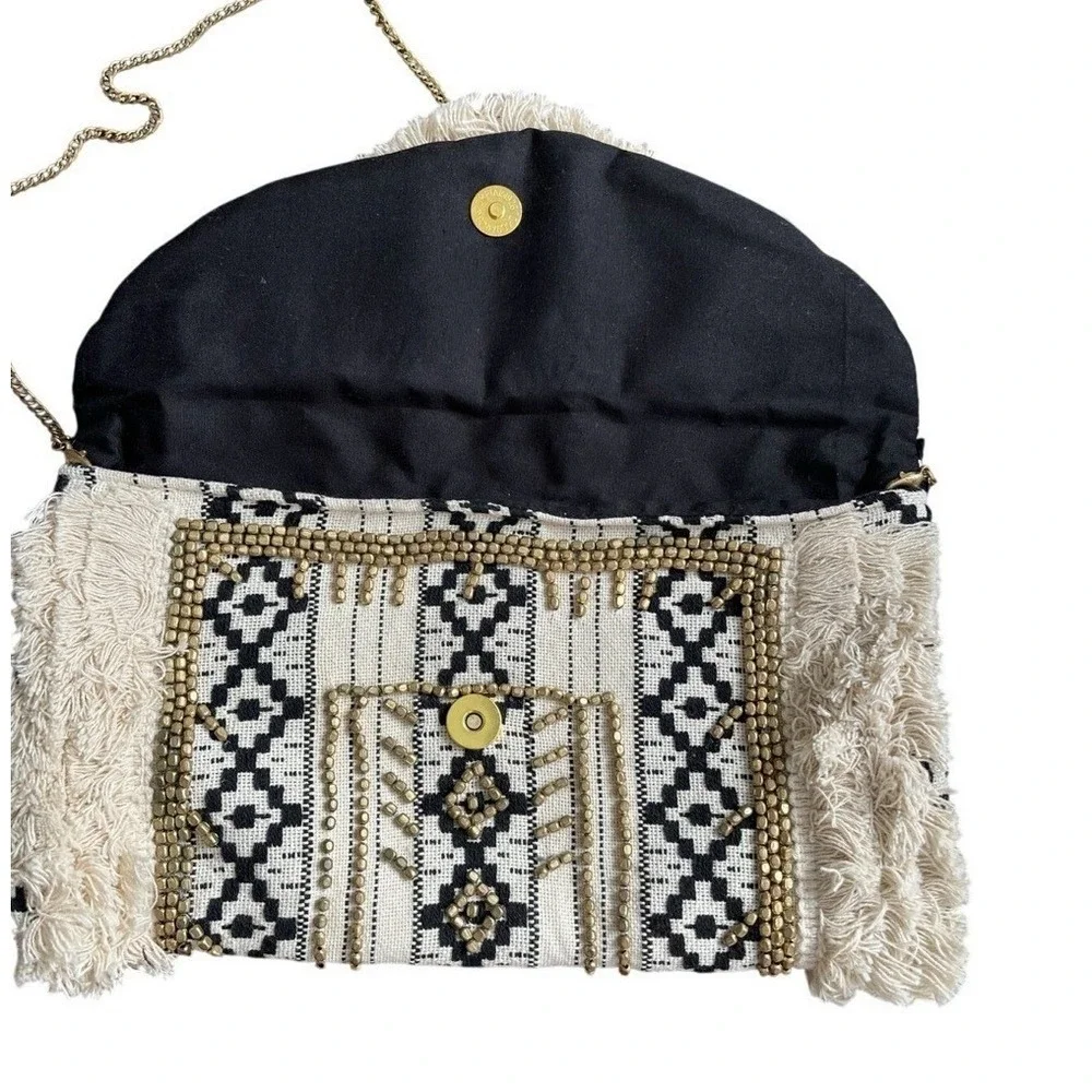 Antik Kraft Beaded Fringe Boho Clutch Crossbody Bag Tribal Woven Festival - Picture 8 of 9
